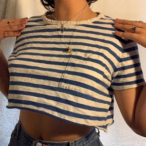 CROPPED OLD NAVY BLUE AND WHITE STRIPED SHIRT